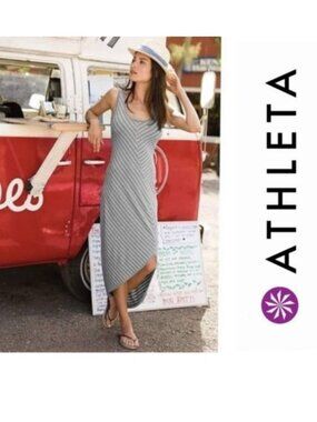 Athleta | Gray and White Cross Shore Maxi Dress Striped | Size Small